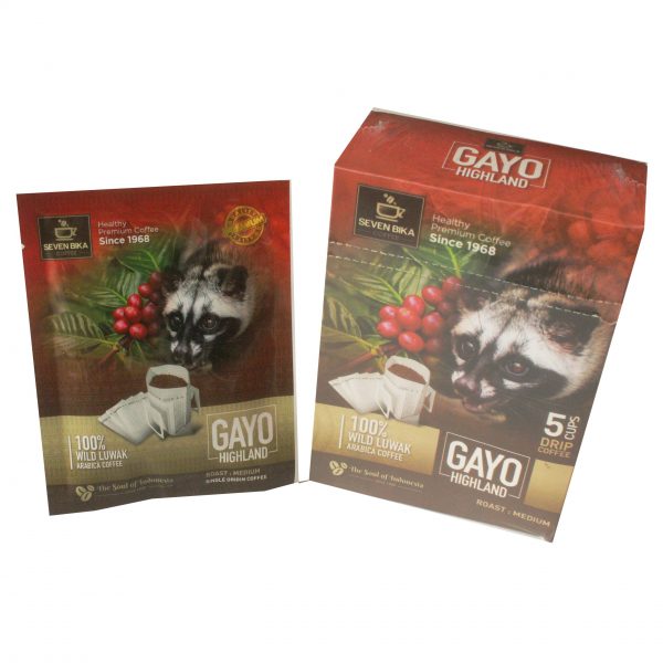 SEVEN BIKA GAYO HIGHLAND PURE ARABICA WILD LUWAK DRIP COFFEE 5 SACHETS