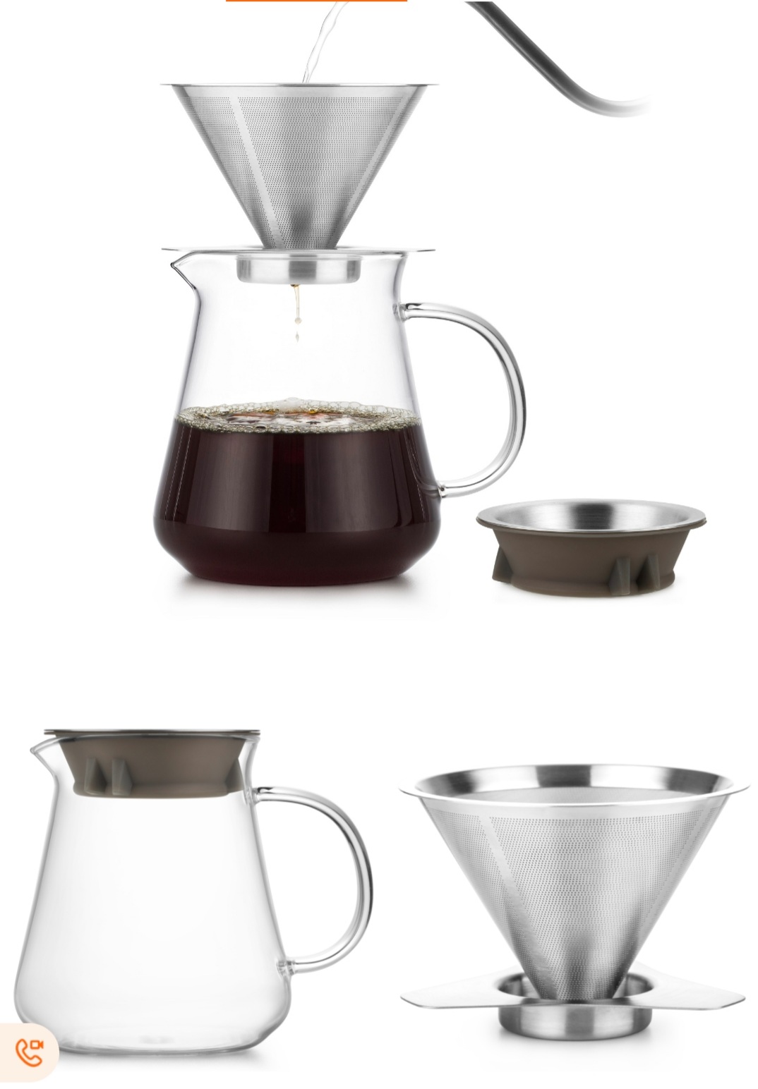 HOT SALE HANDBLOWN GLASS COFFEE SERVER SET WITH SS DRIPPER FOR HOME